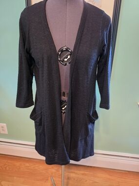 h.i.p. Black Open-Front Women's Cardigan with Pockets